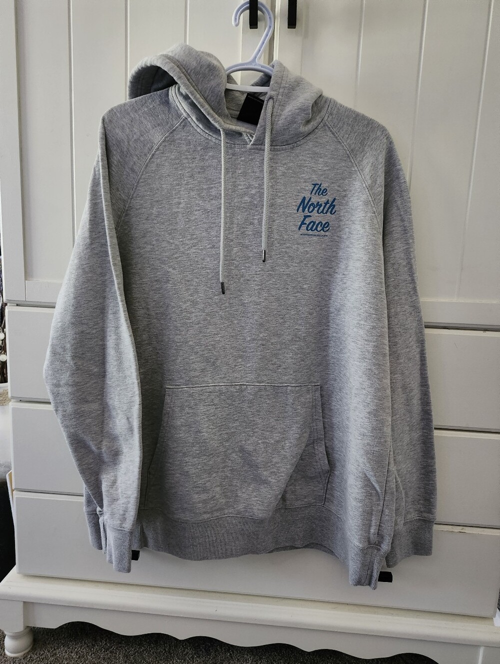 The North Face Light Grey Hoodie with Blue Logo Women xl $34